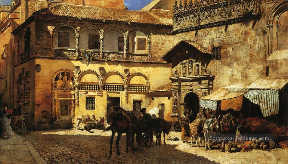 Place du marché devant la sacristie et porte de la cathédrale Granada Persique Egyptien Indien Edwin Lord Weeks Peintures à l'huile